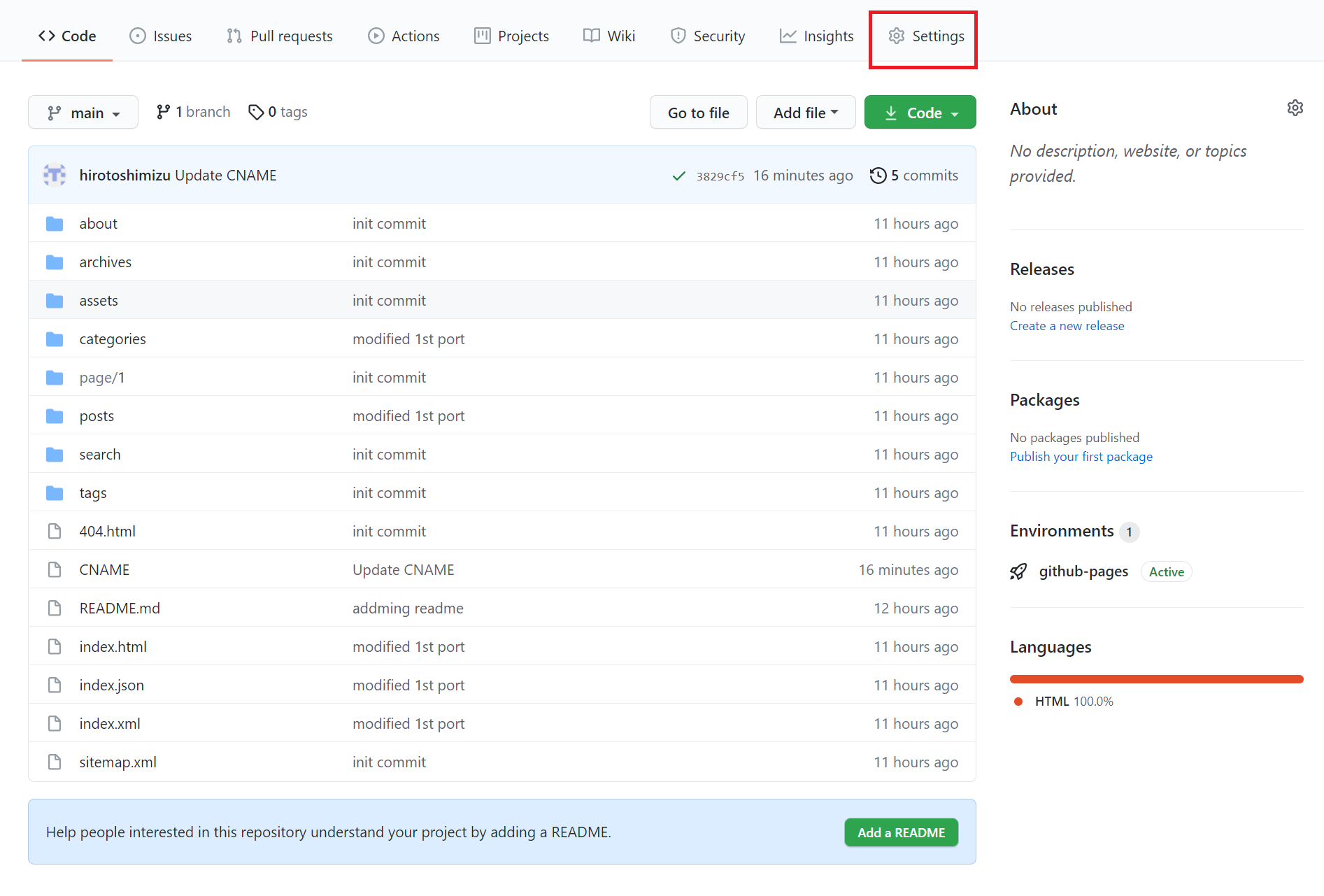 git hub settings